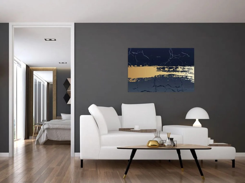 Tablou - Albastru și aur abstracție N⁰2 (90x60 cm)