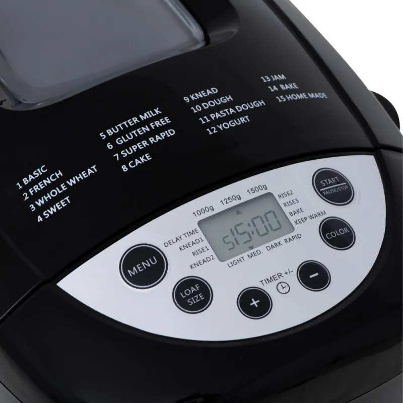 Masina de facut paine Mesko MS 6022, 1/1.5 kg, 850 W, 15 programe, Afisaj LCD, Agitator dublu, Cos mobil, Negru