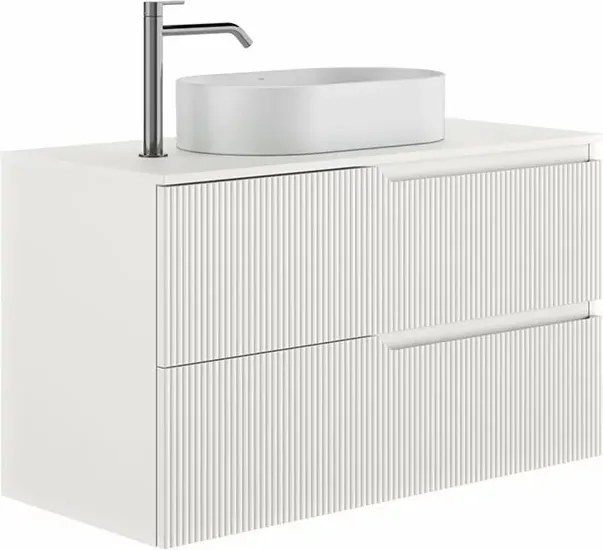 Set dulap baza suspendat Gala Canaletto 2 sertare 80 cm cu blat finisaj alb mat