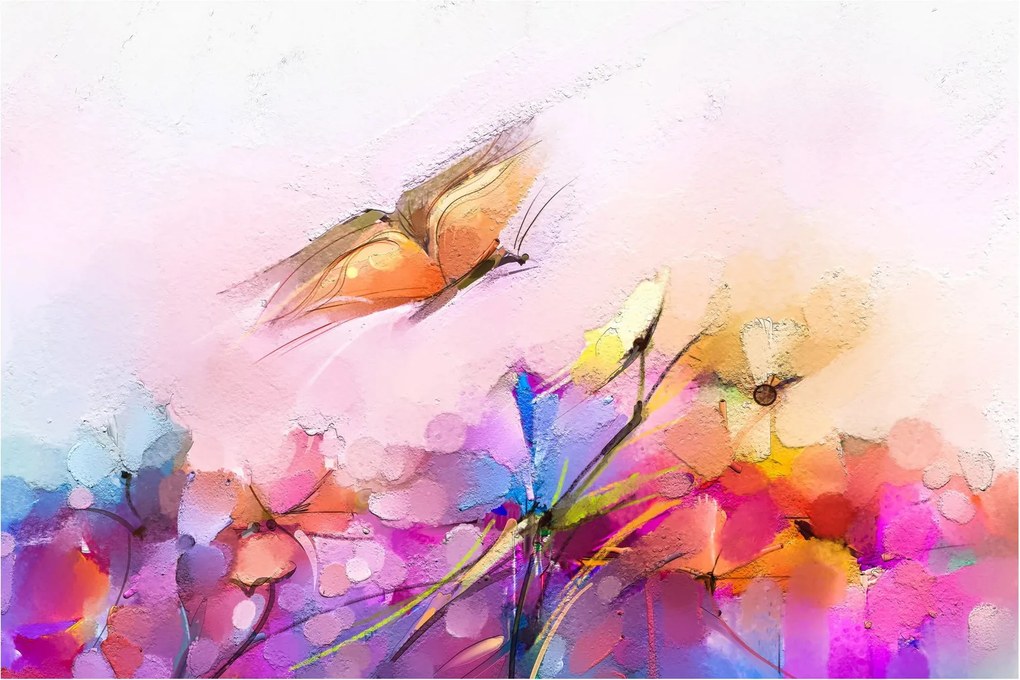 Tablou - Fluture asupra florilor, abstracție (90x60 cm)