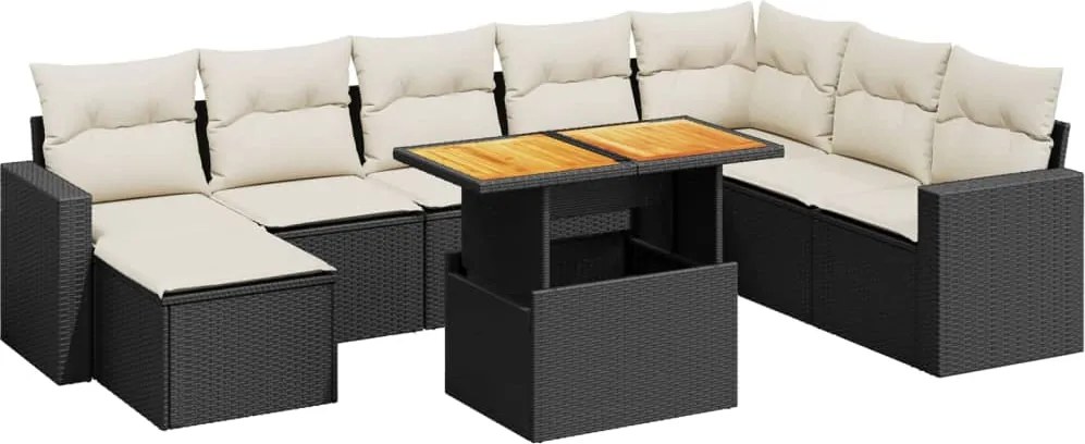 vidaXL Set mobilier de grădină cu perne, 9 piese, negru, poliratan