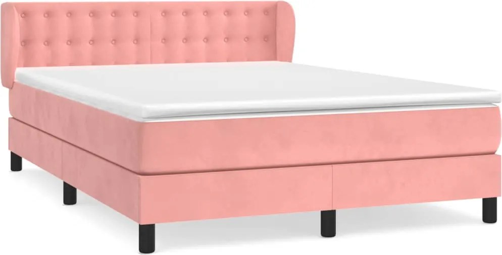 vidaXL Pat box spring cu saltea, roz, 140x190 cm, catifea