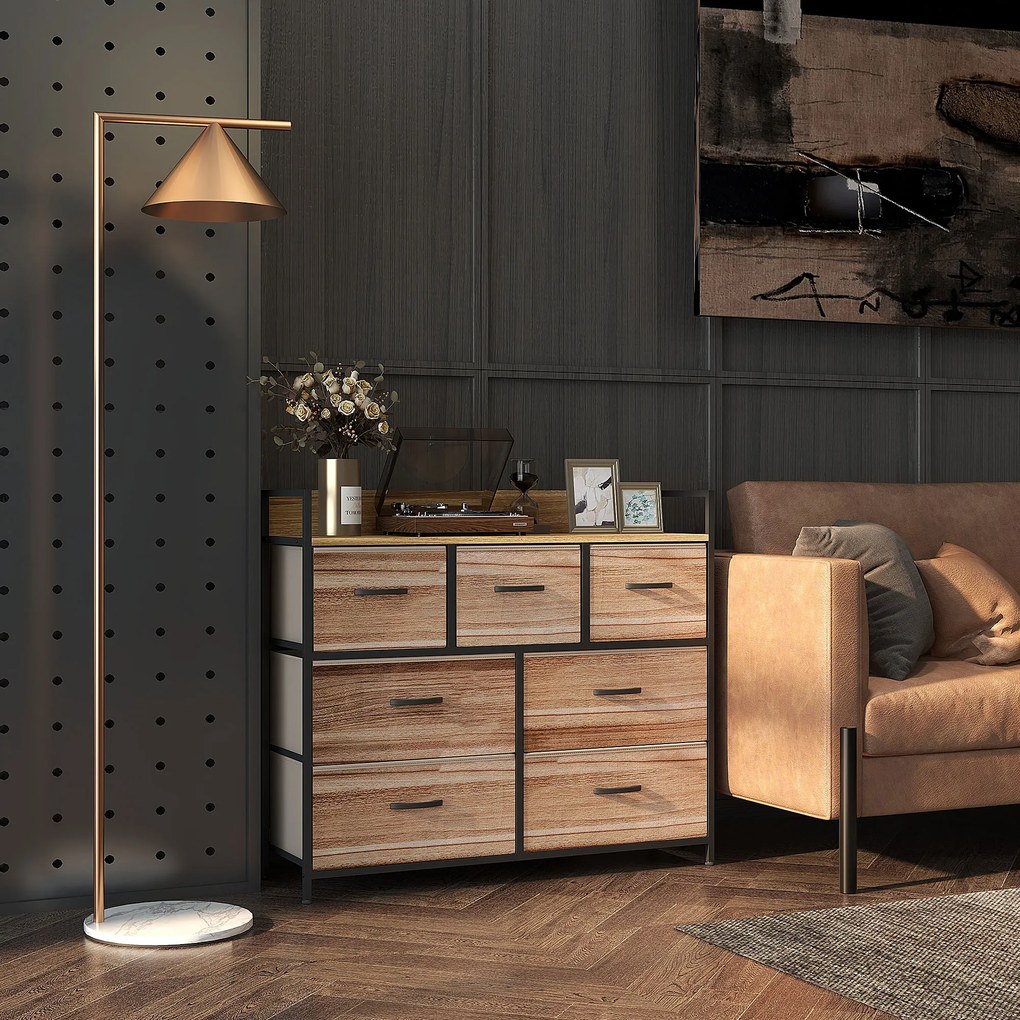 HOMCOM Comodă 7 sertare mobilier de depozitare sertar în țesătură pliabil - structură oțel negru - 98 x 29 x 85 cm | Aosom Romania