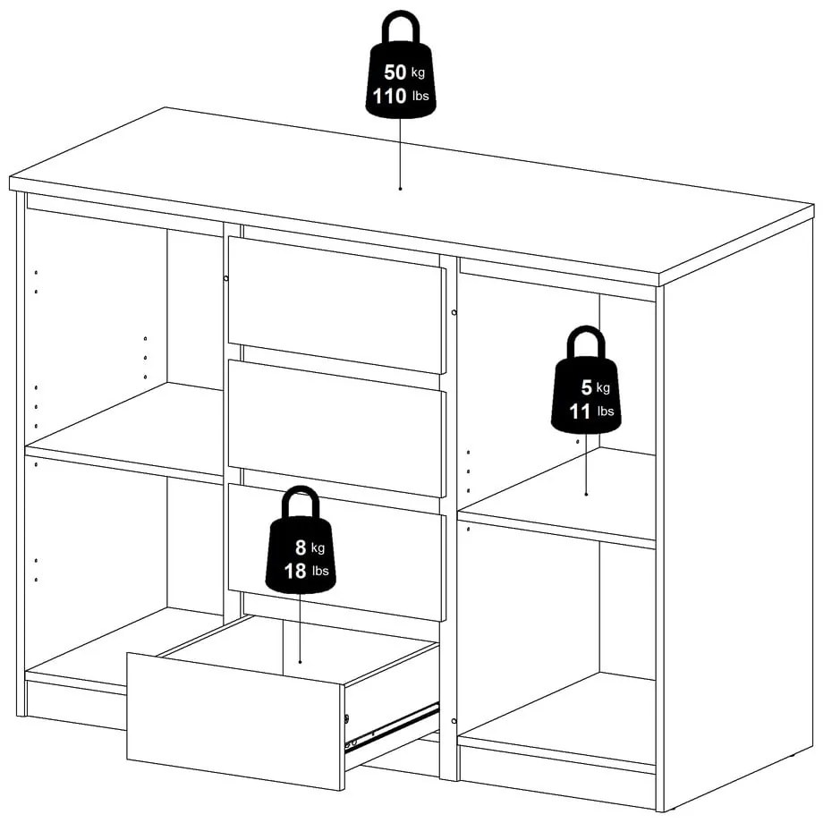 Comodă în culoare naturală cu aspect de lemn de stejar 121x91x50 cm Naia – Tvilum