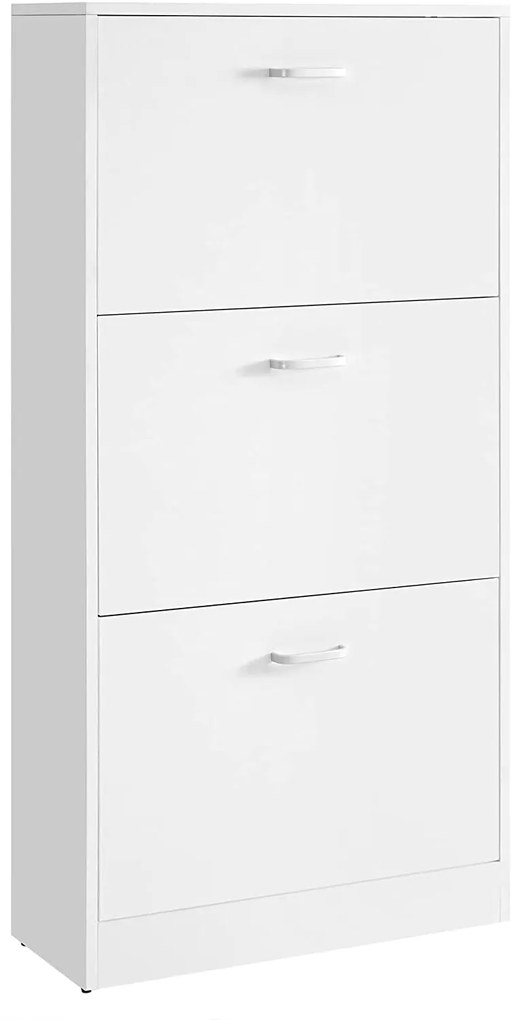 Dulap de pantofi pe 3 niveluri, dulap de depozitare cu 3 uși care se deschid 60 x 120 x 24 cm, alb