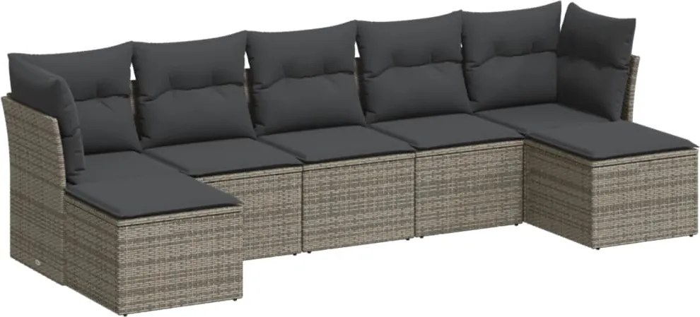 vidaXL Set canapele de grădină, 7 piese, cu perne, gri, poliratan