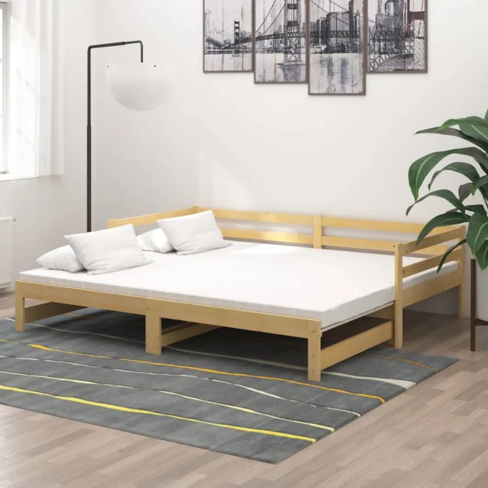 Pat extensibil de zi, 2x(90x200) cm, lemn masiv de pin