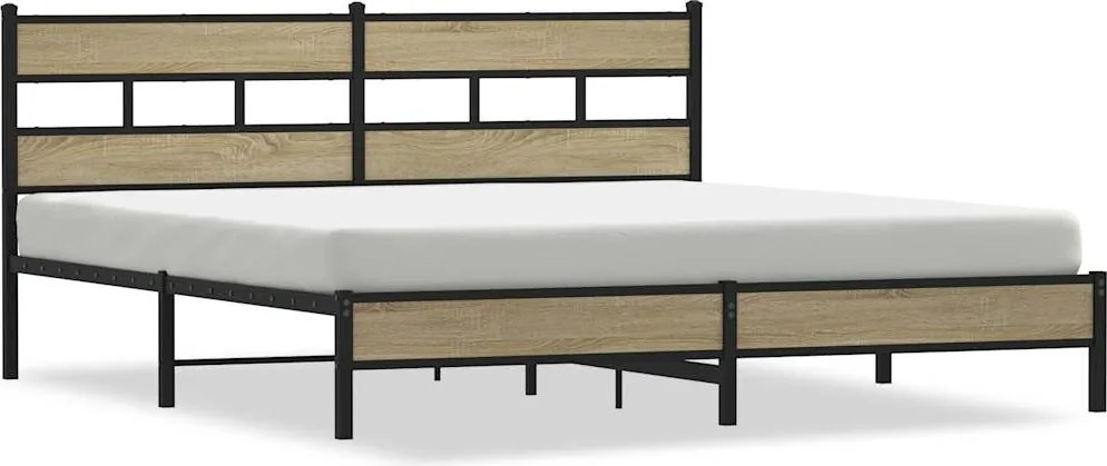 vidaXL Cadru de pat metalic fără saltea, stejar sonoma, 193x203 cm