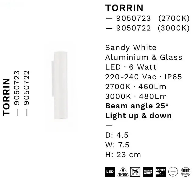 Aplica exterior cu iluminat sus si jos LED 3000K IP65 TORRIN alb