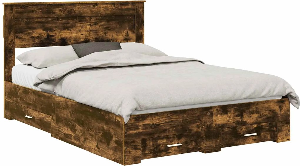 vidaXL Cadru de pat Stejar fumuriu 140 x 200 cm Lemn compozit