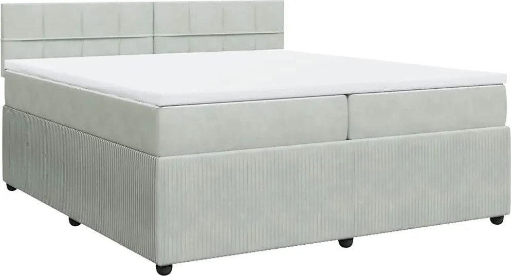 vidaXL Pat box spring cu saltea, gri deschis, 200x200 cm, catifea
