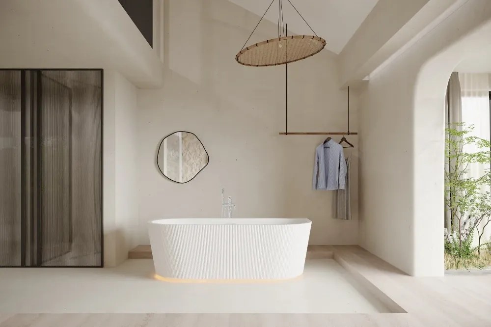 Cada acril freestanding Rania, iluminare LED, Alb lucios,160 cm, 5022 LED