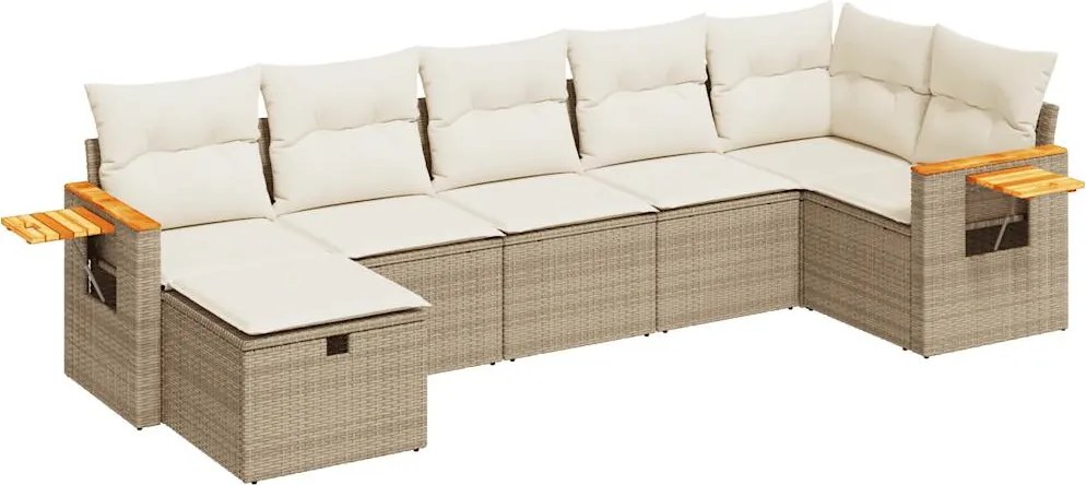 vidaXL Set canapele de grădină, 7 piese, cu perne, bej, poliratan
