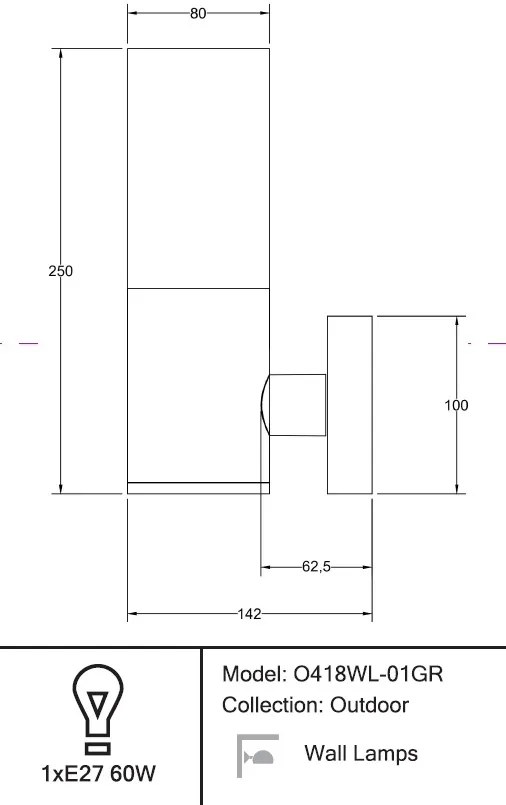 Aplica de perete exterior, IP54 Willis gri
