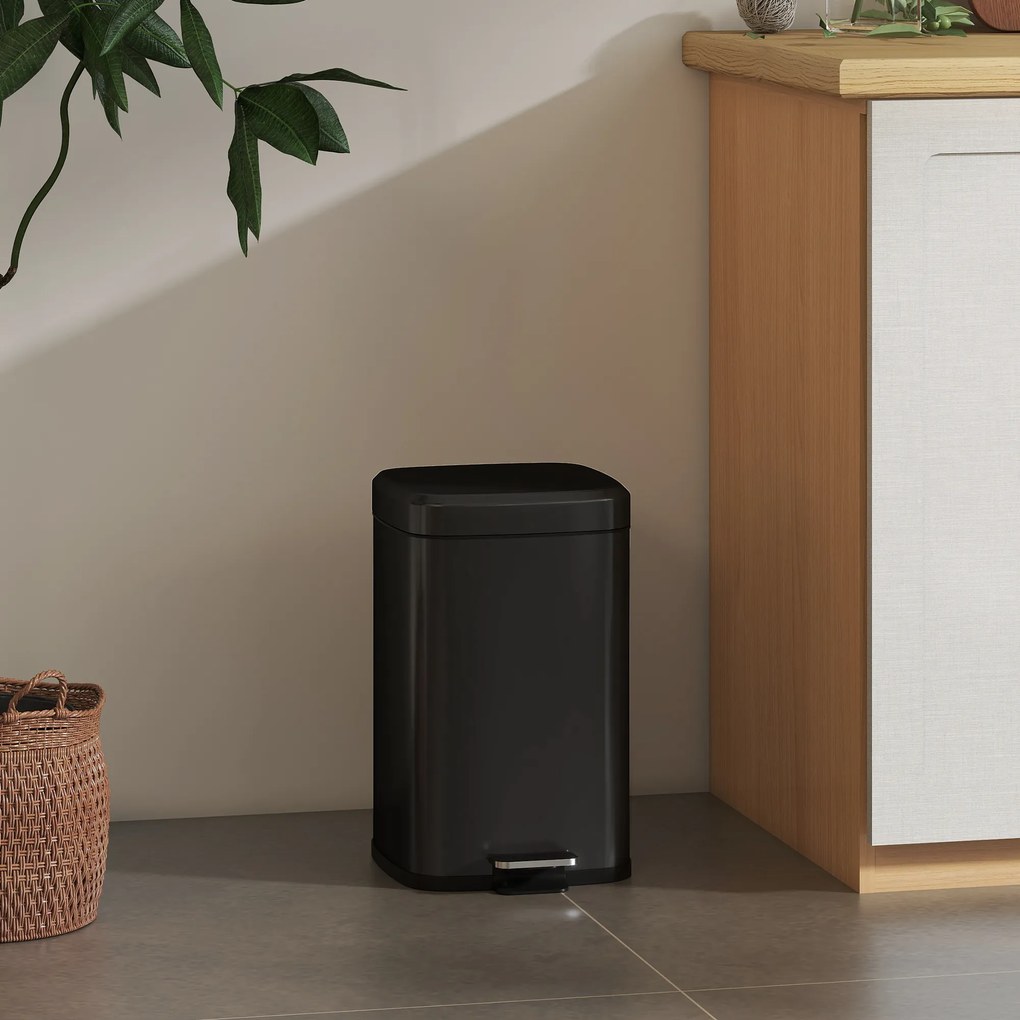 HOMCOM Coș de gunoi dreptunghiular cu pedală 20 L din metal, cu capac, găleată detașabilă, antiamprentă, negru | Aosom Romania