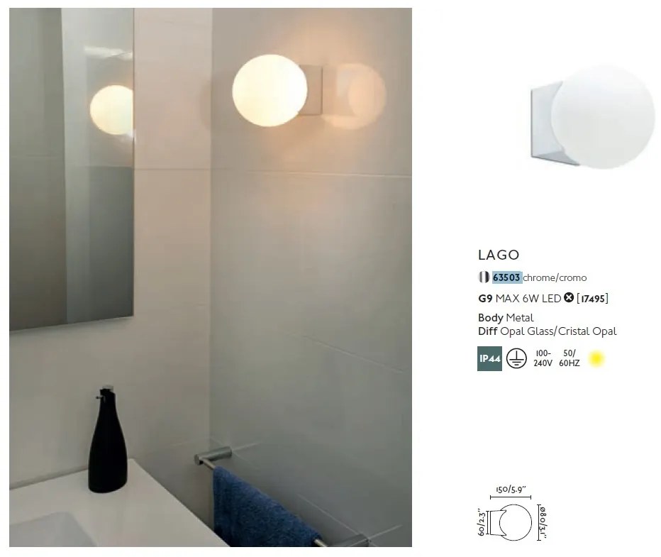 Aplica de perete baie cu protectie IP44 LAGO Chrome 63503