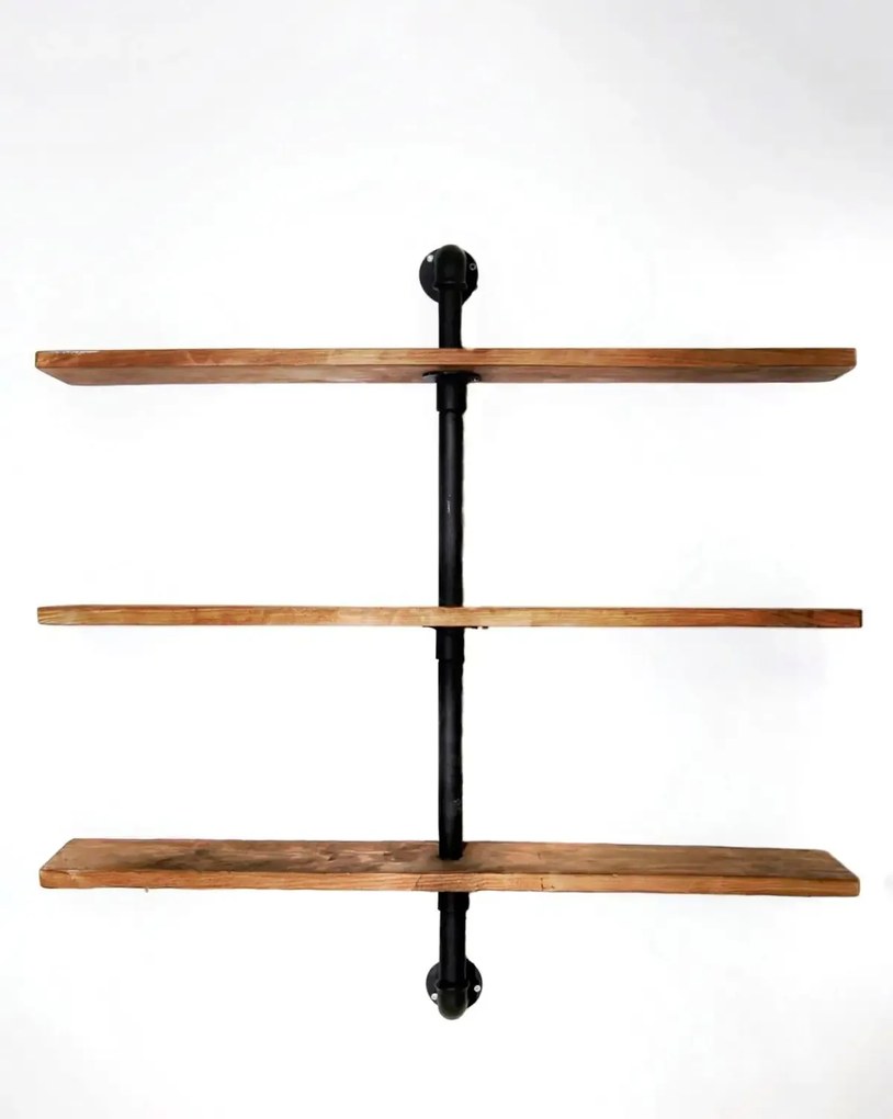 Raft cu 3 polite stil industrial din lemn-metal Homs 75 X 75 X 12 cm