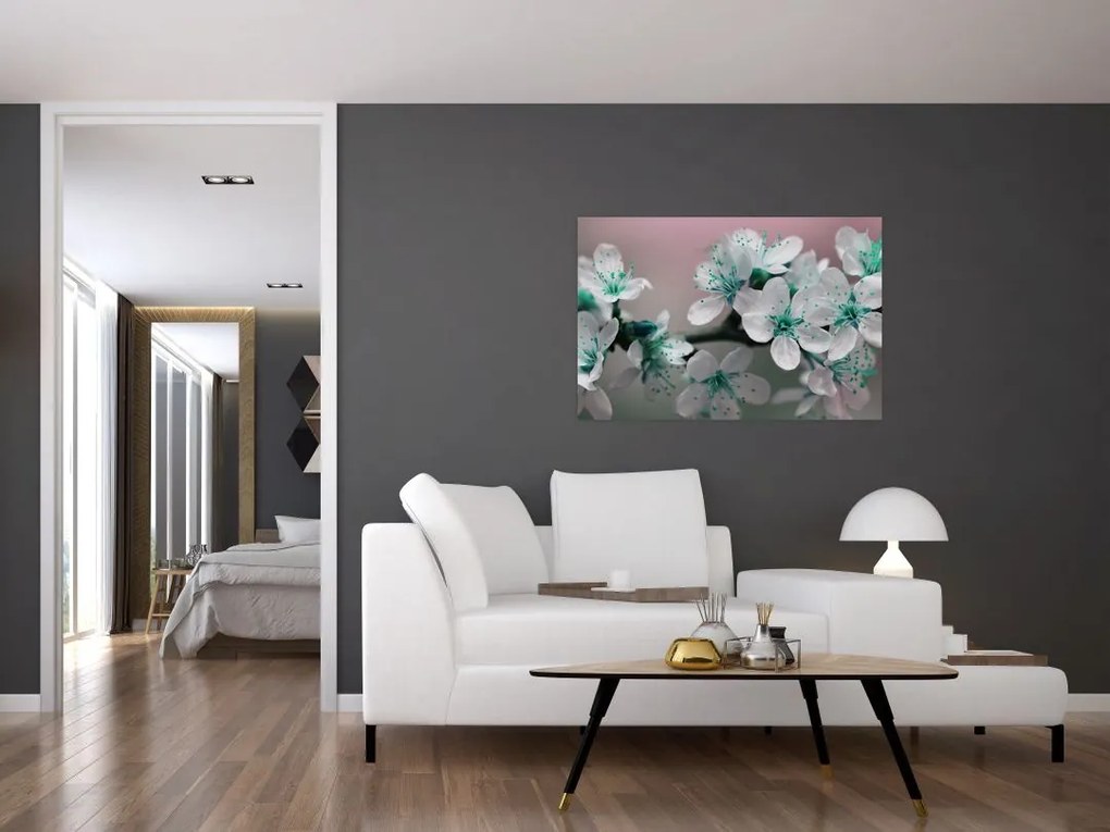 Tablou cu floare - turcoaz (90x60 cm)