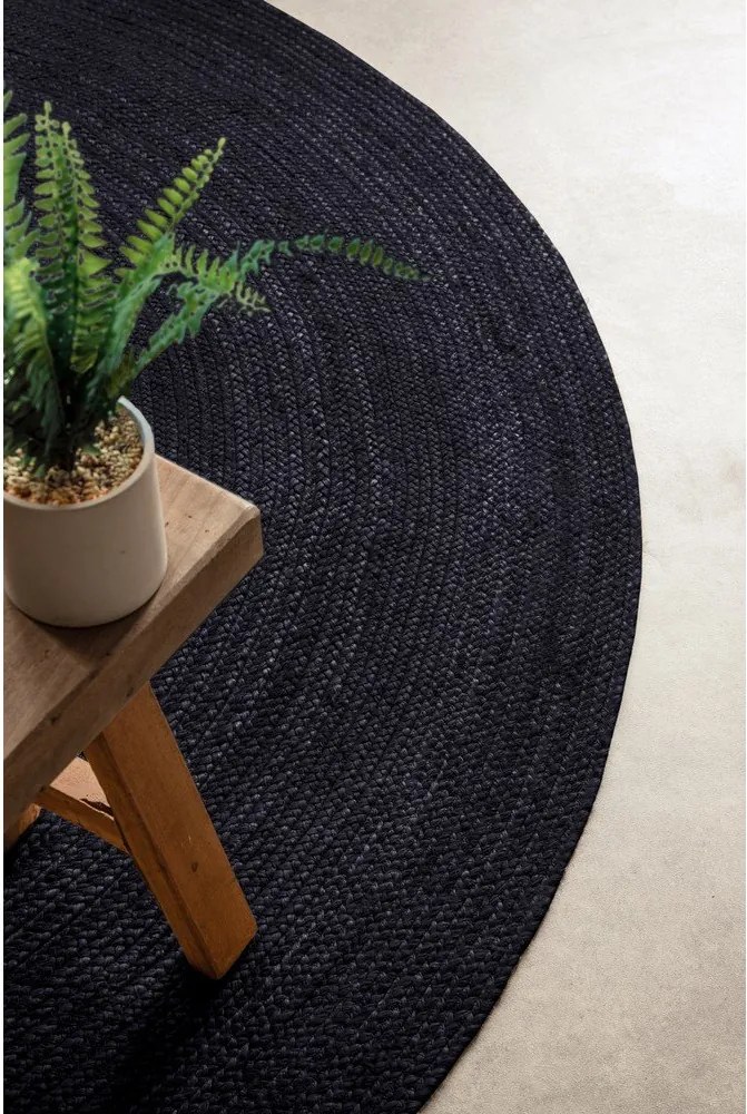 Covor negru reversibil/țesut manual rotund din iută ø 140 cm Braided – Hanse Home