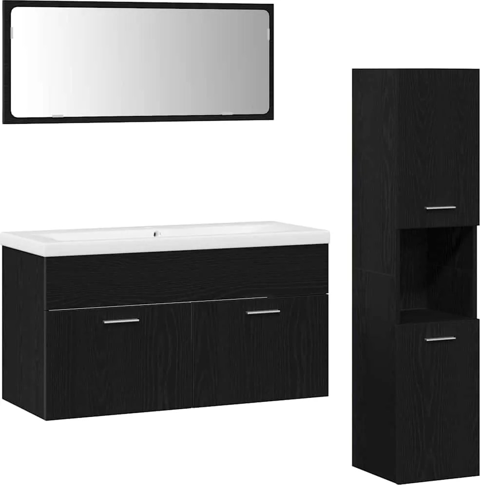 vidaXL Set de mobilier pentru baie 4 pcs Stejar Negru Lemn compozit