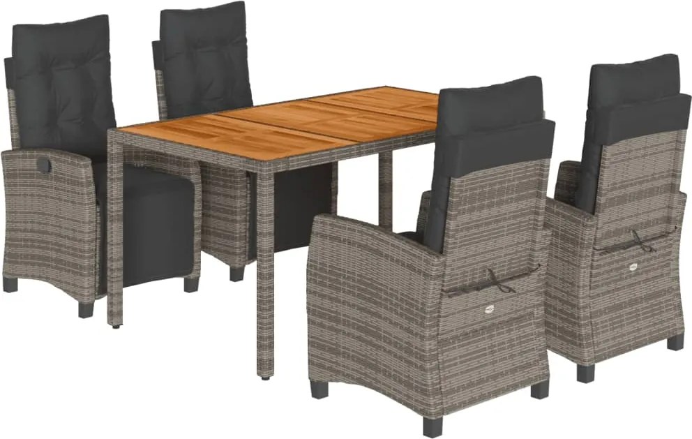 vidaXL Set mobilier de grădină cu perne, 5 piese, gri, poliratan