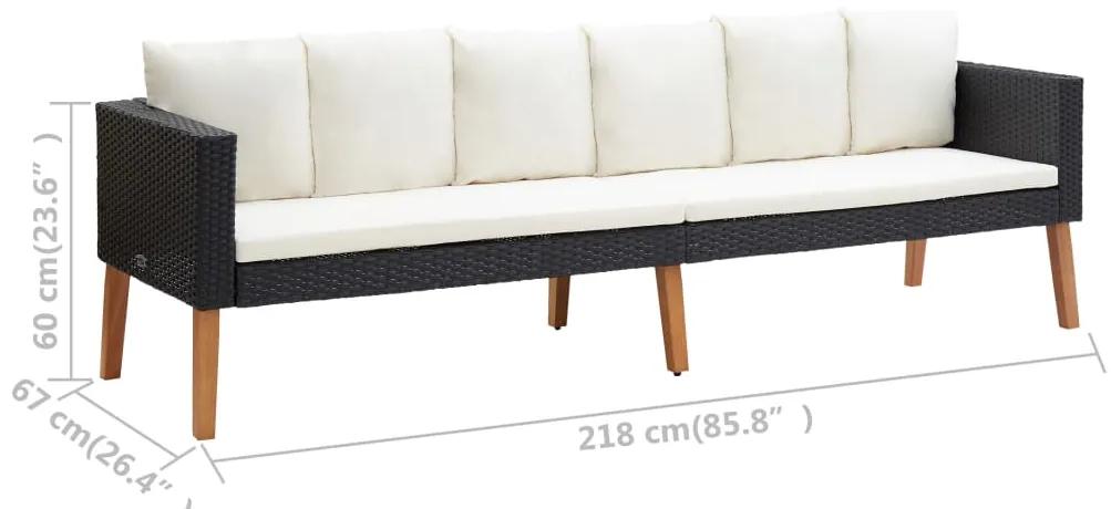 Set mobilier de gradina cu perne, 4 piese, negru, poliratan Negru, Canapea cu 3 locuri + 2x fotoliu + masa, 1