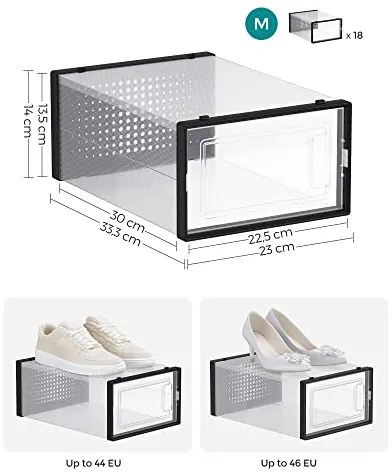 SongmicsHome Organizator pentru pantofi MARI, 18 compartimente, negru/transparent