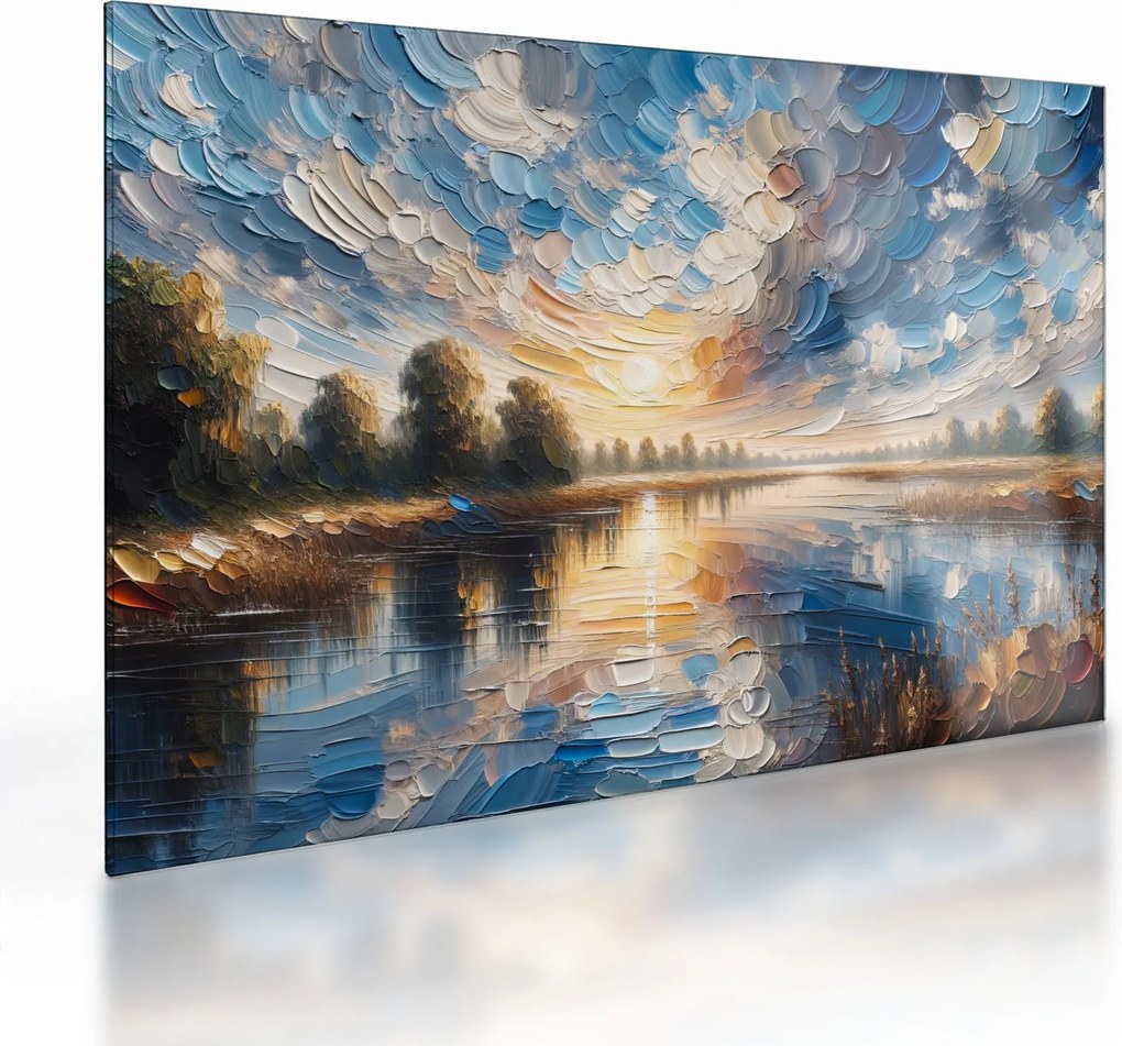 Tablou pe sticlă - Pictură cu soarele deasupra apei (70x50 cm)