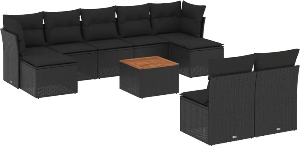 vidaXL Set canapele de grădină cu perne, 10 piese, negru, poliratan