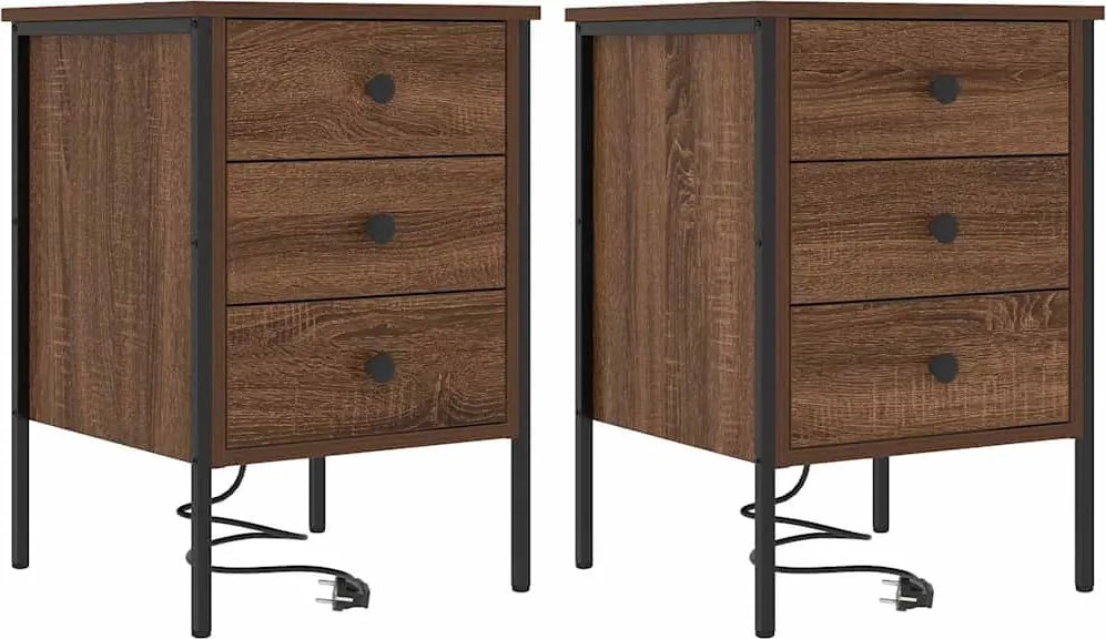 vidaXL Dulap de noapte cu sertar 2 pcs Stejar închis 42 x 41 x 61 cm