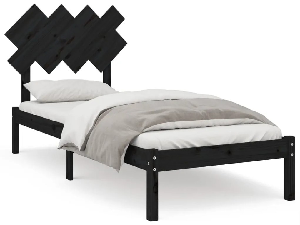 3104837 vidaXL Cadru de pat Single, negru, 90x190 cm, lemn masiv
