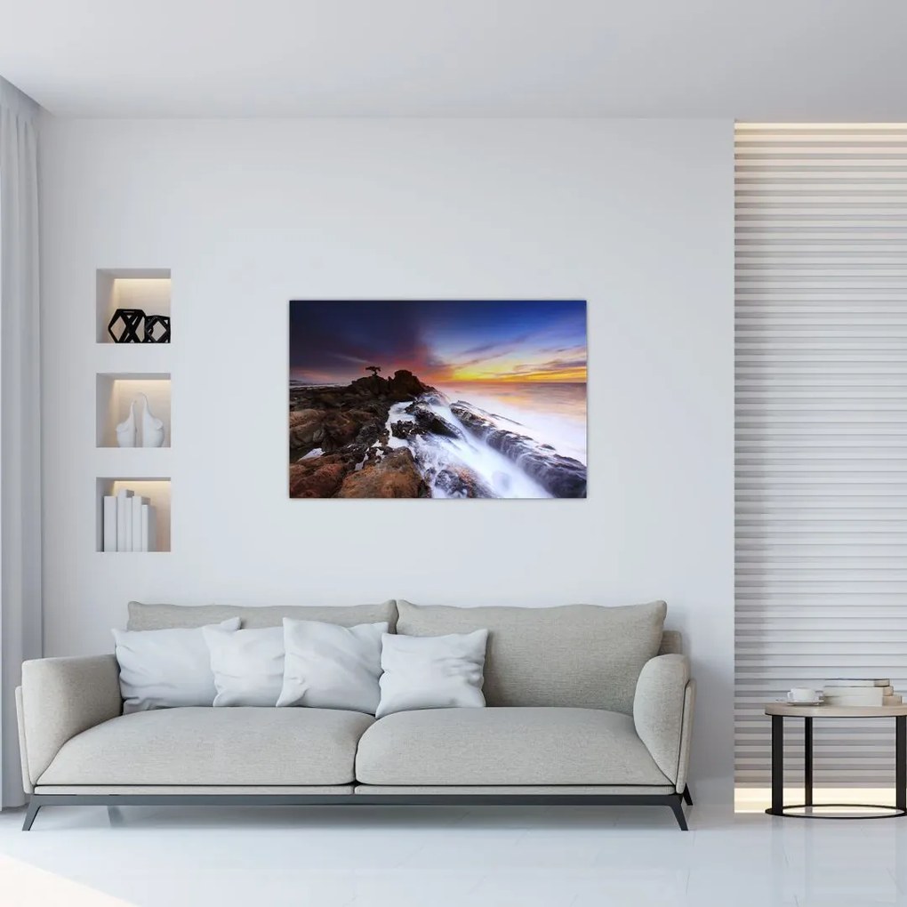 Tablou cu munți în ceață (90x60 cm)