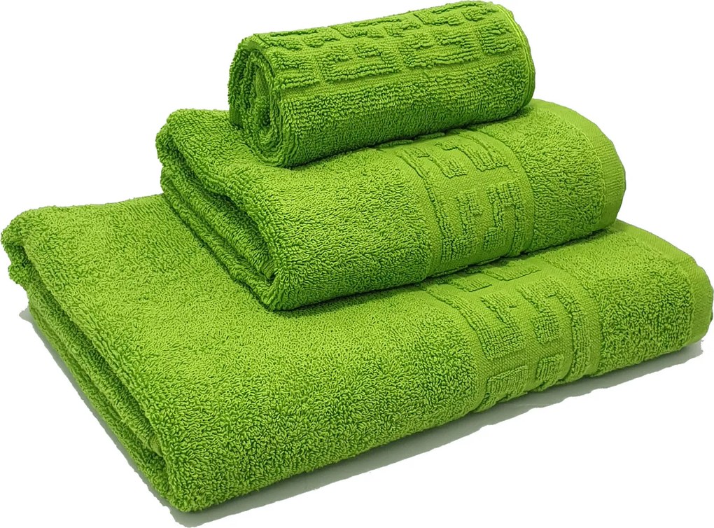 Set 3 prosoape de baie 70x130 cm, 50x90 cm, 30x50 cm, bumbac, verde lime