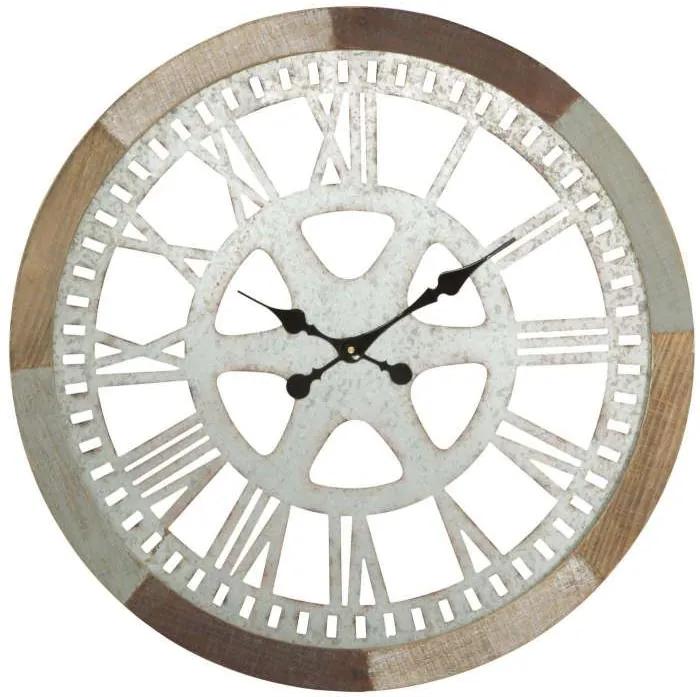 Ceas decorativ Gerry, 71x71x3 cm, metal/ mdf, maro/ alb/ argintiu