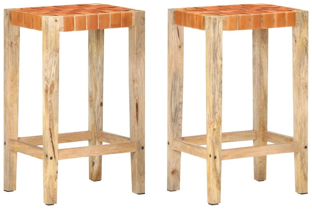 vidaXL Scaune de bar, 2 buc., maro, 75 cm, piele naturală