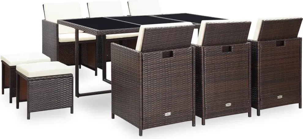 vidaXL Set mobilier de exterior cu perne, 11 piese, maro, poliratan