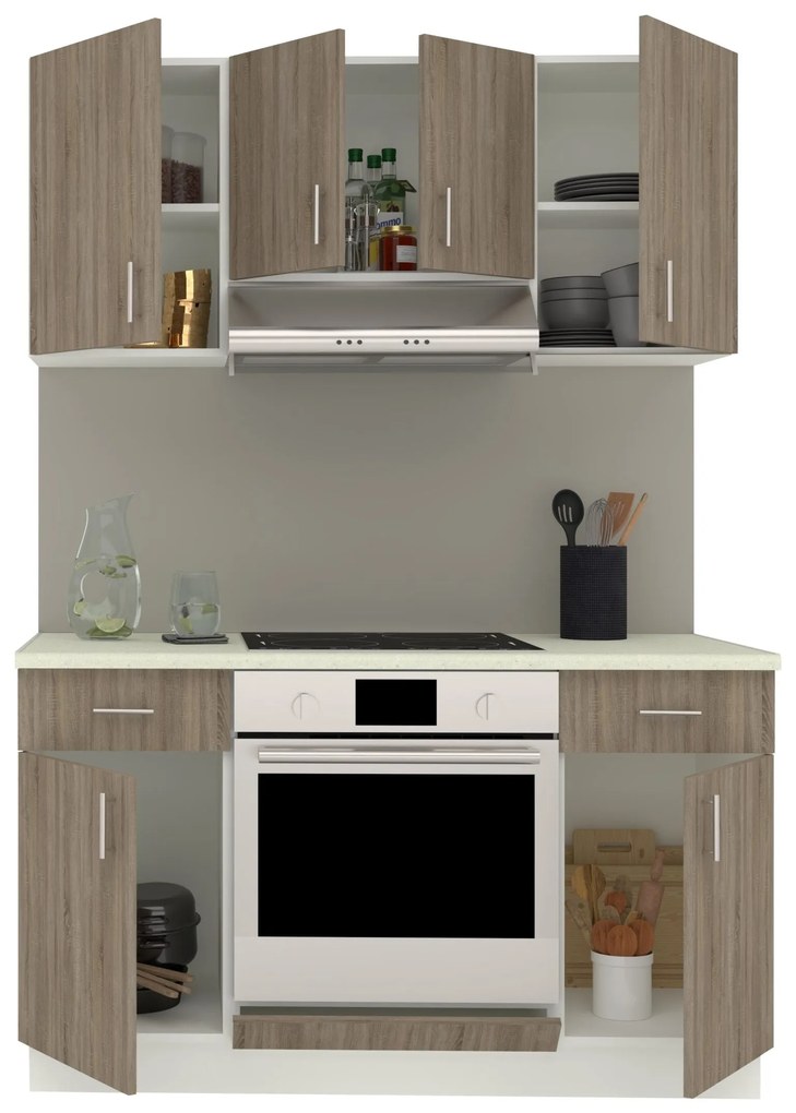 Set Bucatarie Karo V5, Stejar Sonoma Inchis/Alb, Blat Thermo 28 mm, L 140 cm