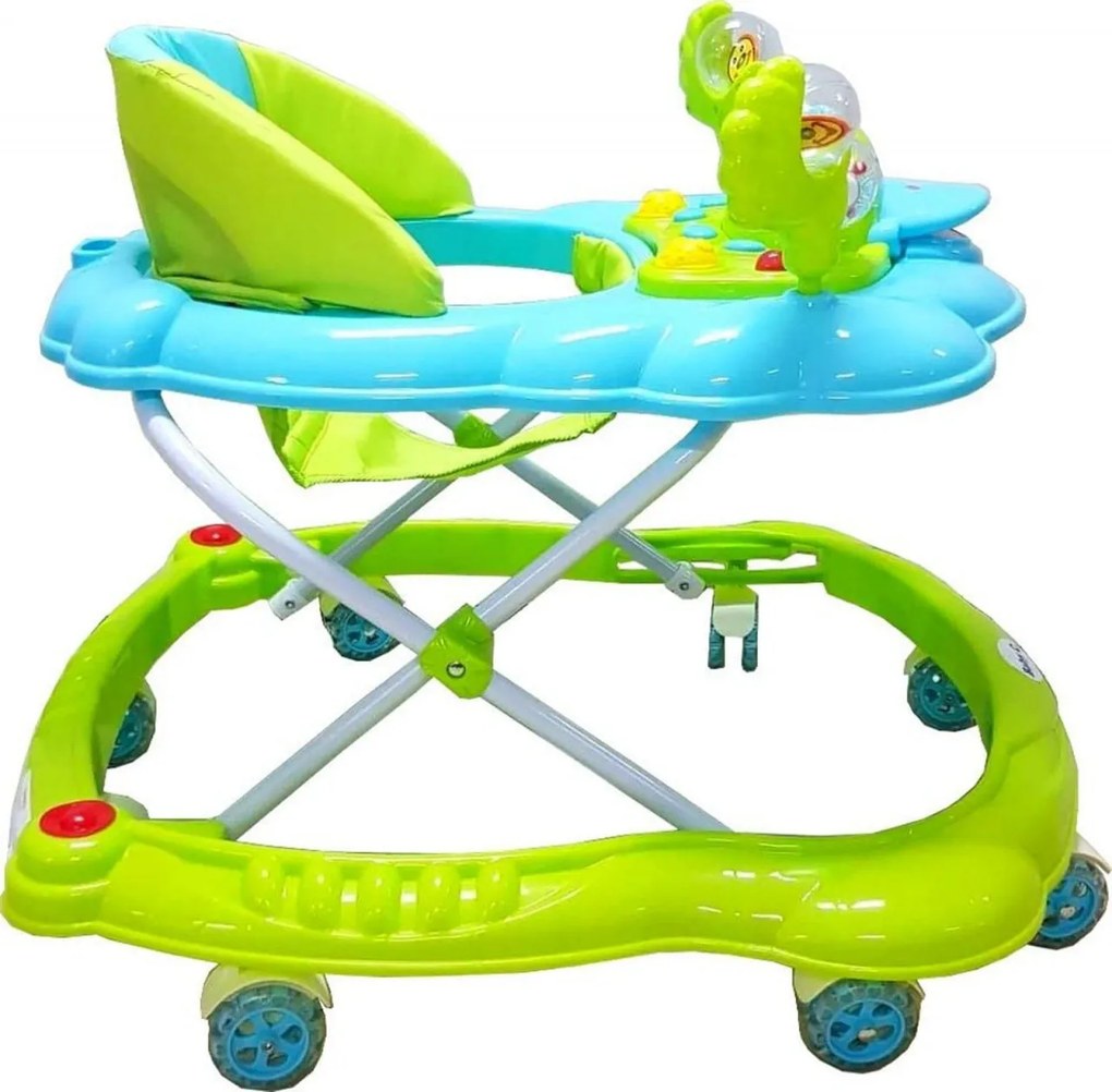 Premergator reglabil in 3 trepte NOVOKIDS™ Baby C, cu melodii, roti silentioase din silicon, Ratusca, Pliabil, Verde Turquoise