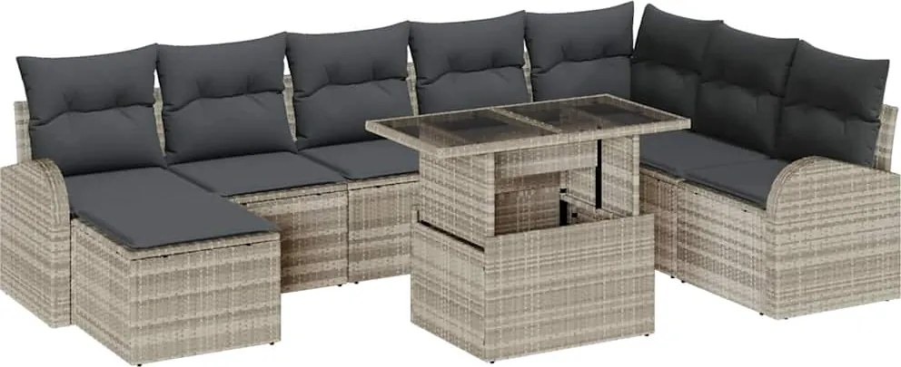 vidaXL Set de canapele pentru grădină 9 pcs Gri deschis Rattan poli