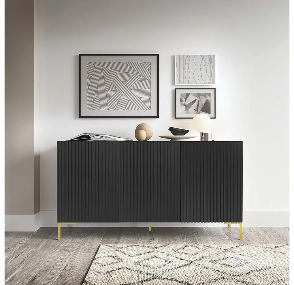 Comodă Lamellito L1  (negru + auriu). 1098828