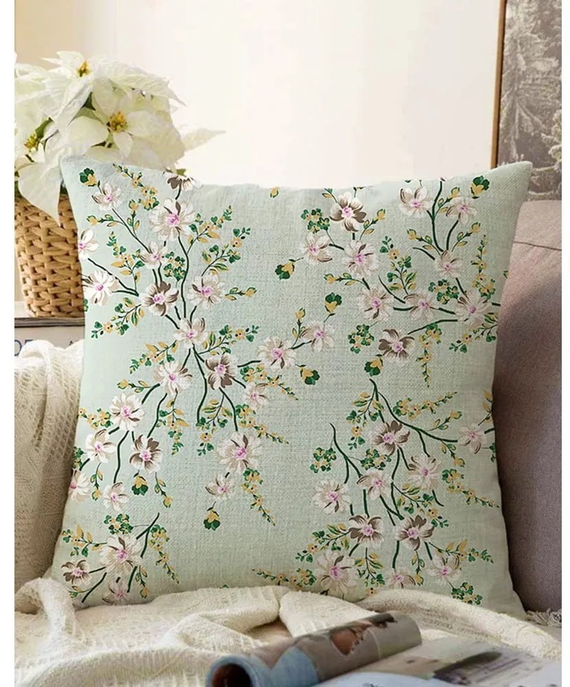 Față de pernă din amestec de bumbac Minimalist Cushion Covers Bloom, 55 x 55 cm, verde