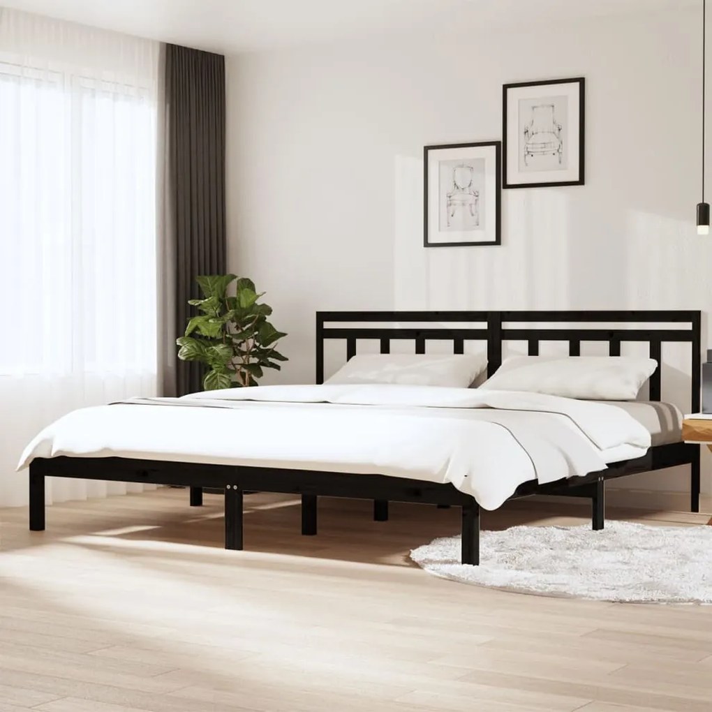 3100608 vidaXL Cadru de pat Super King 6FT, negru, 180x200 cm, lemn masiv