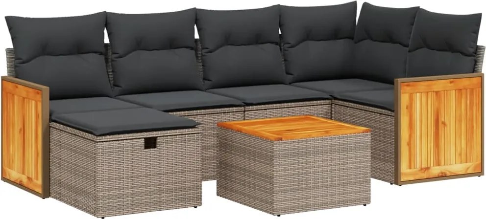 vidaXL Set canapele de grădină, 7 piese, cu perne, gri, poliratan