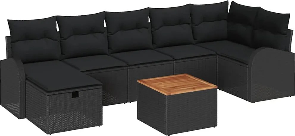 vidaXL Set de canapele pentru grădină cu pernă 8 pcs Negru poliratan
