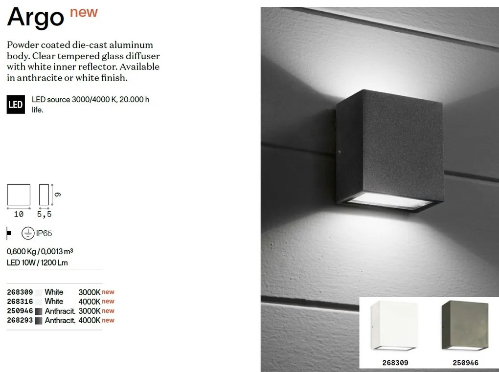 Aplica LED de exterior iluminat ambiental Argo 4000K alba