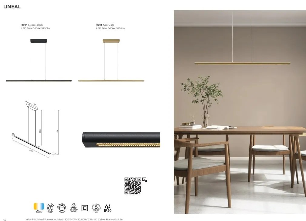Lustra LED suspendata design modern liniar LINEAL aurie MA-8955