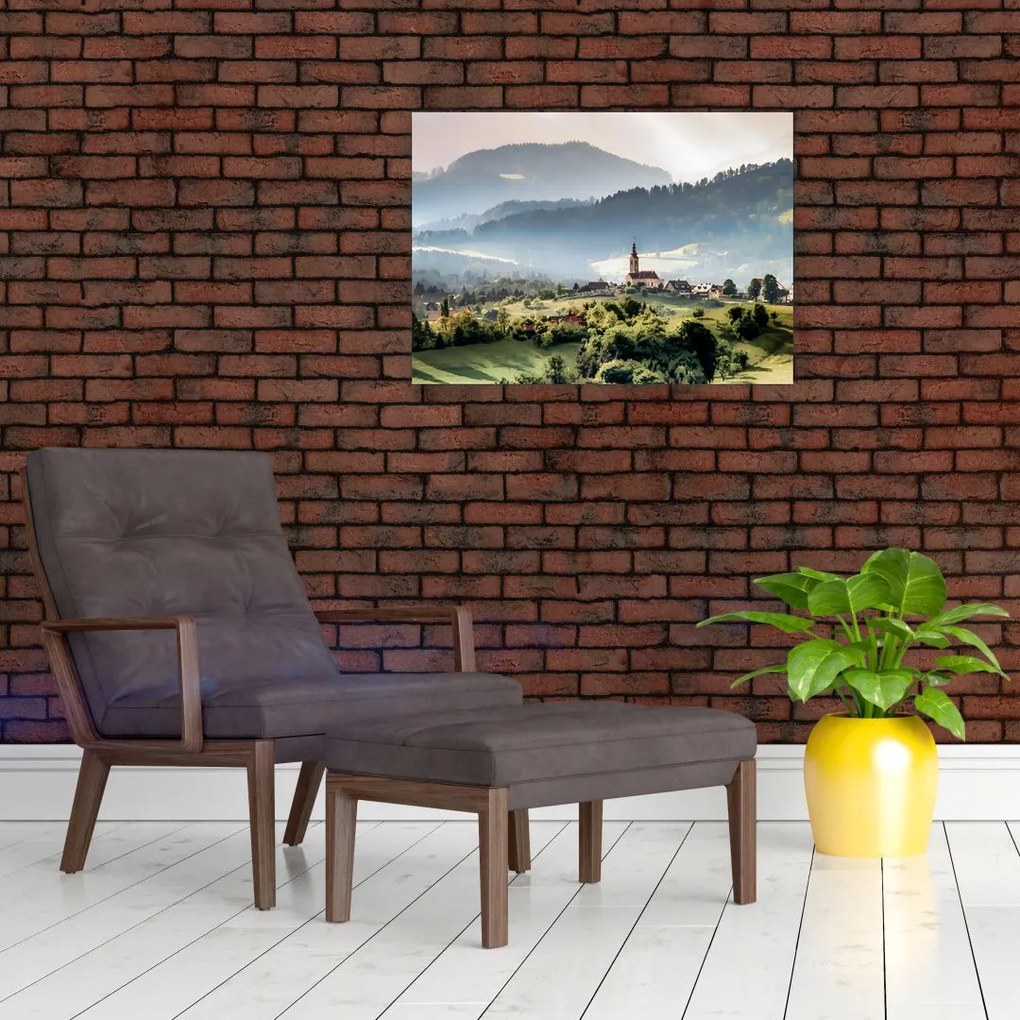 Tablou - sătuț în ceață (70x50 cm)