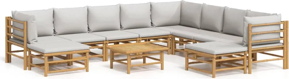 vidaXL Set mobilier de grădină cu perne gri deschis, 11 piese, bambus