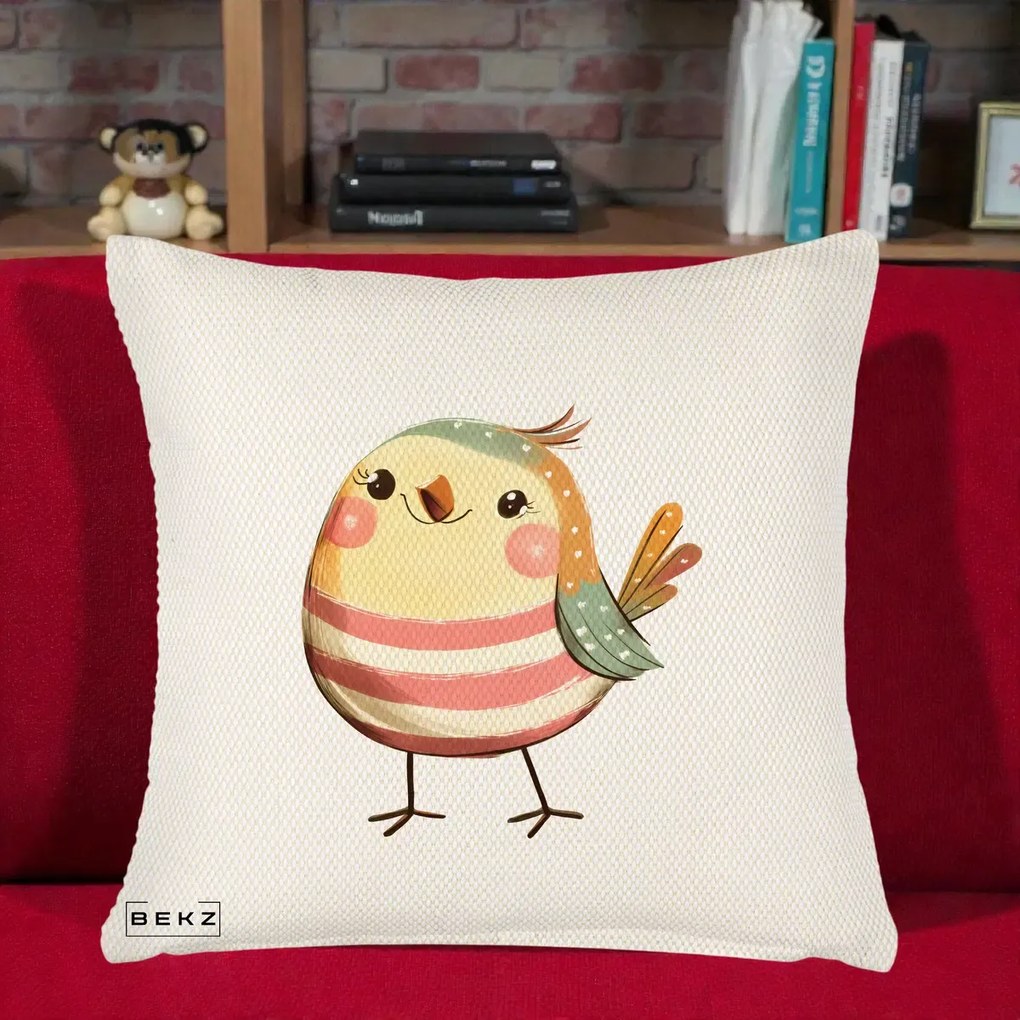 Perna Decorativa Pui Kawaii Pastel Dungat, 40x40 cm, Crem Reliefat, Husa Detasabila, Perna Inclusa, BEKZ®