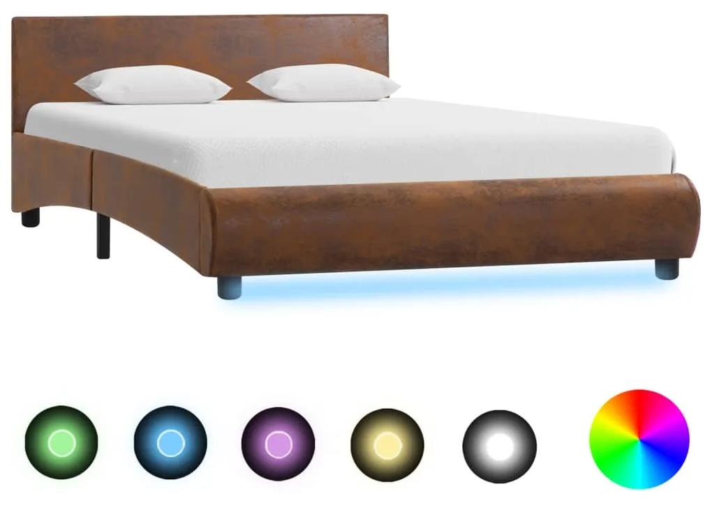 285507 vidaXL Cadru de pat cu LED, maro, 140 x 200 cm, material textil